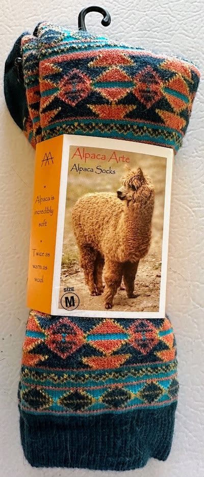 Tey Art Alpaca Socks-Aztec Stripe Teal (M)