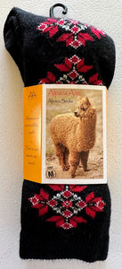 Tey Art Alpaca Socks-Brittany Floral Motif Black (M)
