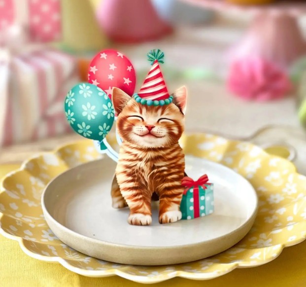 Birthday Kitten Mini Pop-Up Greeting Card