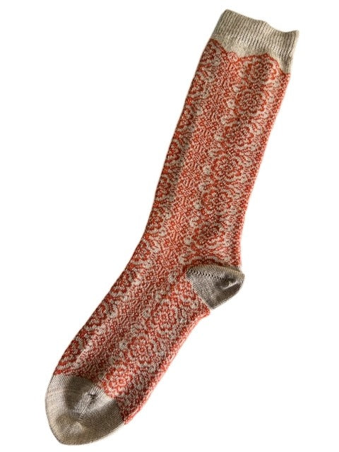 Tey Art Alpaca Socks-Peace Rose Floral Ecru (M)